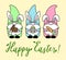 Easter Gnome. Happy Easter phrase. Vector cartoon scandinavian character with bunny ears