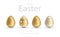 Easter gold eggs set isolated on transparent background.