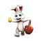 Easter gray bunny running with eggs bucket