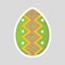Easter green egg icon isolated on a gray background with colored contrasting ornament of circle, zig zag line and points.