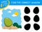 Easter green Egg on sand. Find the correct shadow. Cute cartoon holiday symbol. Shadow matching game for children. Logic Game