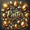 Easter greeting background with realistic golden, Easter eggs with golden text on a dark background