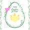 Easter greeting card design. Happy Easter. Floral egg with chick. Vector illustration
