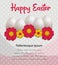 Easter greeting card, egg on congratulations, flowers background