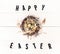 Easter greeting card with inscription Happy Easter. Nest with quail eggs on a white wooden background. Flat lay, top view