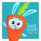 Easter greeting card template with bunny in carrot costume