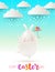Easter greeting - Cute cartoon character egg with bunny ears and umbrella