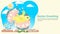 Easter Greeting Little chicken sitting inside a painted egg flat vector illustration banner for holiday design decoration