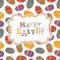 Easter greeting on seamless eggs pattern.