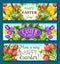 Easter greetings banner set with flowers and eggs
