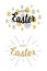 Easter greetings card backgrounds. Gold - silver calligraphic lettering with black rays isolated on white background.