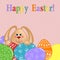 Easter greetings card with rabbit and eggs