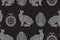 Easter hand drawn seamless pattern with ornated eggs and bunny