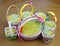 Easter handmade nest and  baskets made from  rope,  paper  and vegetables seeds