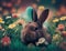 Easter holiday background idea Easter bunny on a flower-filled field