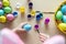 Easter holiday craft at home. Little child\\\'s hands painting colored eggs