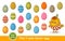 Easter holiday kids education logic game. Find same color chicken egg. Search identical picture puzzle. Chick rooster bird vector