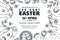 Easter holiday poster. Vector sketch illustration. Horizontal egg hunt banner or flyer layout. Kids painting Easter eggs