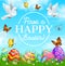 Easter holiday vector cartoon decorated eggs.