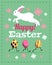 Easter holiday, white hare and runaway eggs with legs ,vector illustration