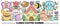 Easter horizontal banner with cute kawaii characters for kids. Vector funny bunny with chick, cottage, flowers, hot air balloon.