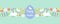 Easter horizontal seamless border pattern. Cute floral easter rabbit, easter bunny, eggs. Hoppy Easter text. Eggs hunt