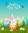Easter hunt poster with three adorable bunnies and eggs