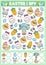 Easter I spy game for kids. Searching and counting activity with cute kawaii holiday symbols. Spring printable worksheet for