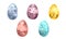 Easter illustration set with watercolor Easter colored eggs, isolated elements on a white background, watercolor illustration of