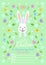 Easter invitations templates with eggs, flowers, floral frames, cute bunny and typographic design