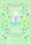 Easter invitations templates with eggs, flowers, floral frames, rabbit and typographic design