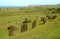 Easter Island, Chile, South America, 15th April 2018, Numerous Unfinished Moai statues scattered on the slope of Rano Raraku