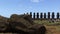 Easter Island statues pulling out people in shot