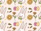 Easter kawaii background with rabbit, egg and flower