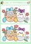 Easter kawaii find differences game for children. Attention skills activity with cute basket, eggs, flowers. Spring holiday puzzle