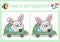 Easter kawaii find differences game for children. Attention skills activity with cute bunny driving green car. Spring holiday