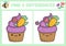 Easter kawaii find differences game for children. Attention skills activity with cute cupcake with carrot, flower. Spring holiday
