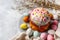 Easter kulich and eggs on a plate