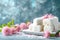 Easter lamingtons, coconut cakes on a blue background.