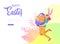 Easter landing page template with cartoon characters people with painted eggs and rabbit. Girl with bunny ears jumping