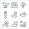 easter line icons. linear set. quality vector line set such as chick, cake, hand, easter egg, hand, goblet, cross, calendar