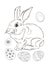 Easter. Linear rabbit image. Whole white image, isolated. Coloring for children