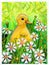 Easter little yellow duckling bird summer flowers green background watercolor illustration