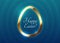 Easter luxury greeting card blue 3D egg shape golden abstract frame design. Happy Easter white text. Vector design blue wave
