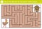 Easter maze for children. Holiday preschool printable educational activity. Funny spring garden or farm game or puzzle with cute