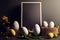 Easter mock-up with eggs with copy space. Mockup frame with spring and eggs decorations for easter celebration in april. Stylish