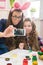 Easter - Mother and daughter with bunny ears, made Selfie photo