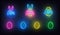 Easter neon. Glowing neon labels and eggs for Easter