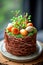 Easter Nest Cake with Speckled Eggs and Greenery. Easter dessert