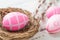 Easter nest with pink easter eggs